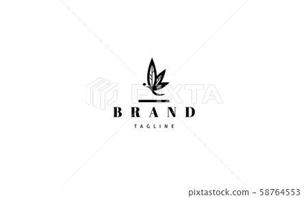 Vector logo on which an abstract image of a butterfly whose wings are made in the form of cannabis 58764553