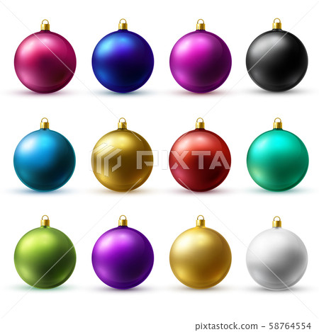Realistic Christmas Holiday Balls isolated on a white background. Matted glass. Realistic Christmas Holiday Balls isolated on a white background. Matted glass. 58764554
