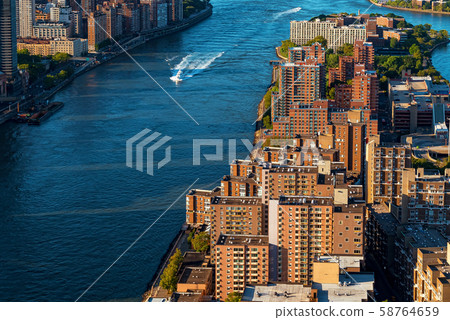 Aerial view of Roosevelt Island in New York Aerial view of Roosevelt Island in New York 58764659