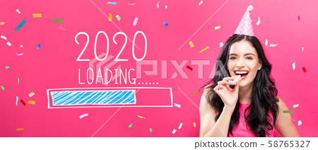 Loading new year 2020 with young woman with party theme Loading new year 2020 with young woman with party theme 58765327