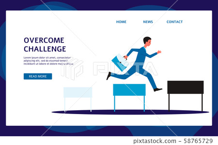 Businessman jumping over obstacles flat cartoon... - Stock Illustration ...