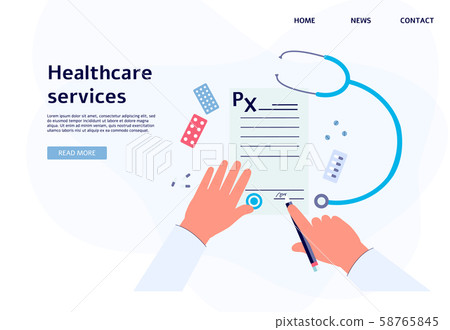 Healthcare service web banner or landing page template flat vector illustration. 58765845