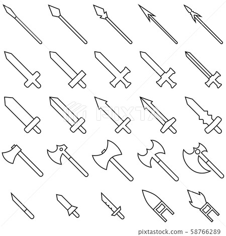 Set of 25 outline weapon icons isolated on white Set of 25 outline weapon icons isolated on white 58766289