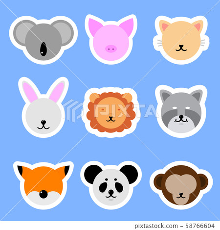 Set of Template Animals Stickers. Cat, Rabbit Set of Template Animals Stickers. Cat, Rabbit 58766604