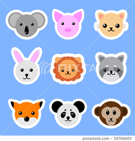 Set of Animals Stickers. Cat, Rabbit, Pig, Lion Set of Animals Stickers. Cat, Rabbit, Pig, Lion 58766605