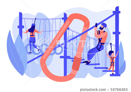 Summer ropes course concept vector illustration. Summer ropes course concept vector illustration. 58766865