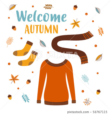 autumn greeting card with sweater - Stock Illustration [58767115] - PIXTA