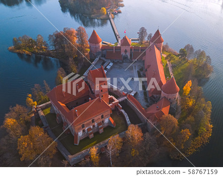 Beautiful drone landscape image of Trakai castle 58767159