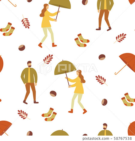 autumn pattern people and umbrella 58767538
