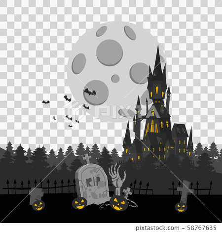 Happy Halloween Card Template Background, Dark Castle Cemetery Fog Spooky, Vector Illustration 58767635
