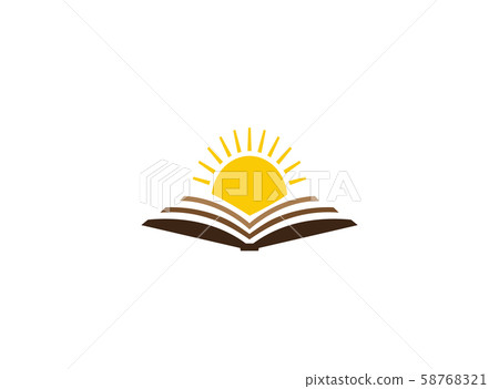 bright sun in an open book for logo design illustration on white background 58768321