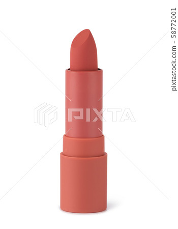 Red lipstick isolated on white. Velvet matte satin lip stick new open. 58772001