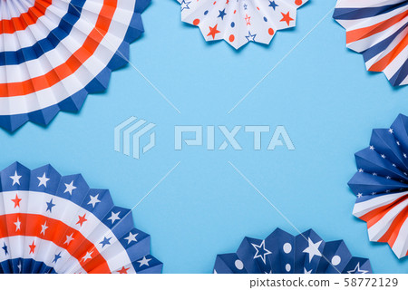 4th of July banner. Paper fans stars USA Independence Day flag colors template. 4th of July banner. Paper fans stars USA Independence Day flag colors template. 58772129