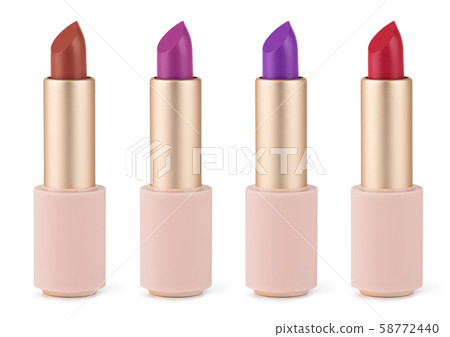 Lipstick color assortment isolated on white. Velvet matte satin airy lip stick new open. 58772440