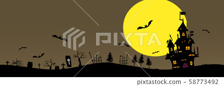 Halloween background material. Castle, bats, grave. 58773492