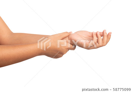 Close up women using hand touching a wrist Close up women using hand touching a wrist 58775099