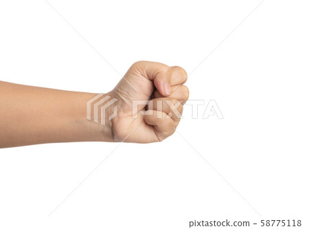 show a hand with clenched fist fingers on white 58775118