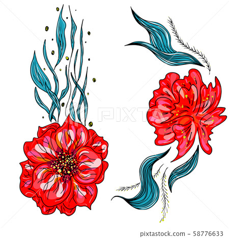 Set of summer colorful tropical flowers. Floral 58776633