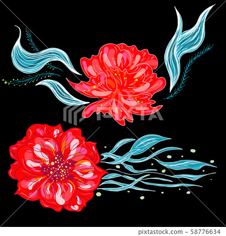 Set of summer colorful tropical flowers. Floral 58776634