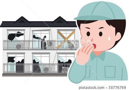 Worker in old apartment and work clothes Worker in old apartment and work clothes 58776769