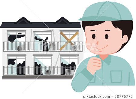 Worker in old apartment and work clothes Worker in old apartment and work clothes 58776775