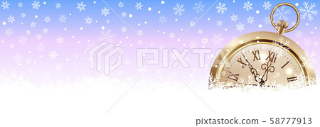 Clock on snow Christmas winter background 58777913