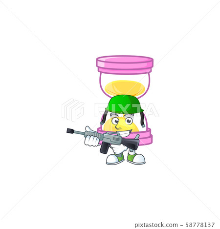 Army cartoon sandglass with character mascot shape. 58778137