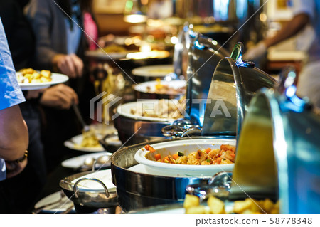 Lunch food buffet catering party with hand of Lunch food buffet catering party with hand of 58778348