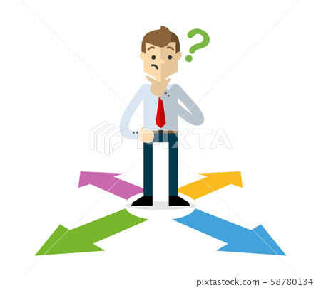 Vector of a businessman choosing a right direction Vector of a businessman choosing a right direction 58780134