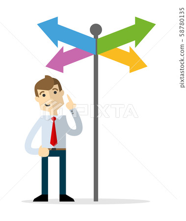 Vector of a businessman choosing a right direction Vector of a businessman choosing a right direction 58780135