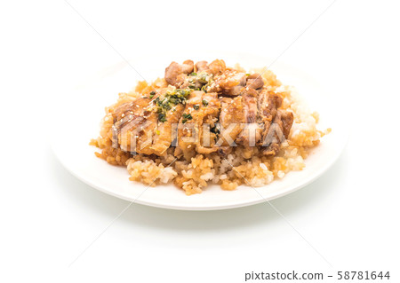 teriyaki chicken on topped rice teriyaki chicken on topped rice 58781644