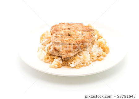teriyaki pork on topped rice - japanese food style teriyaki pork on topped rice - japanese food style 58781645