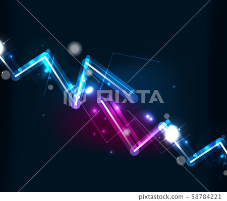 Neon zig zag lines, glowing spark trail tracing effect on black background. Neon glitters Neon zig zag lines, glowing spark trail tracing effect on black background. Neon glitters 58784221