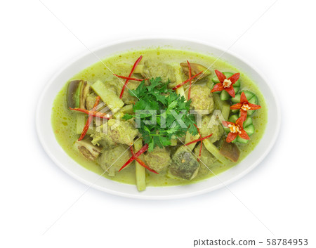 Green Curry with Pork Balls in Coconut milk sweet Green Curry with Pork Balls in Coconut milk sweet 58784953