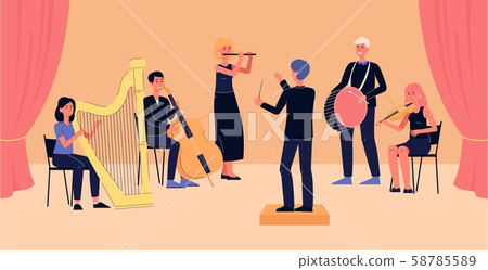 Symphony orchestra banner - cartoon people with musical instruments 58785589