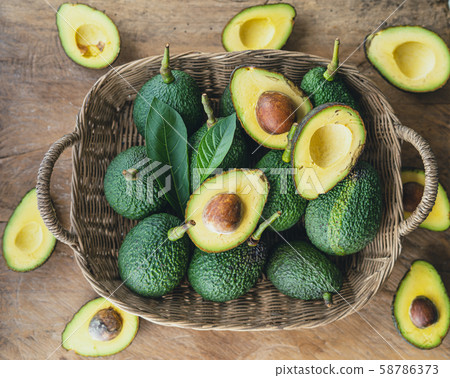 Avocado,Avocado in a wooden basket,breakfast 58786373