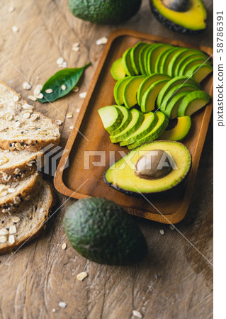 Avocado,Avocado in a wooden basket,breakfast 58786391