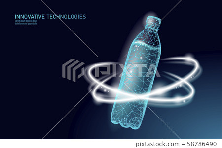 3D water bottle polygonal banner. Aqua liquid package. Plastic transparent drink full beverage clean 58786490