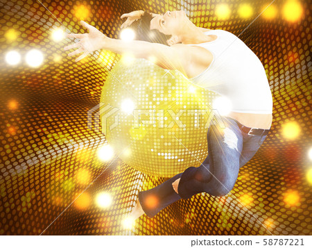 Jumping man on dotted disco background 58787221