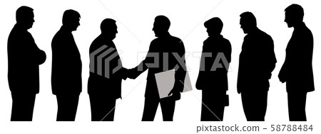 Business group at a meeting shaking hands and one businessman holding folder with contract Business group at a meeting shaking hands and one businessman holding folder with contract 58788484