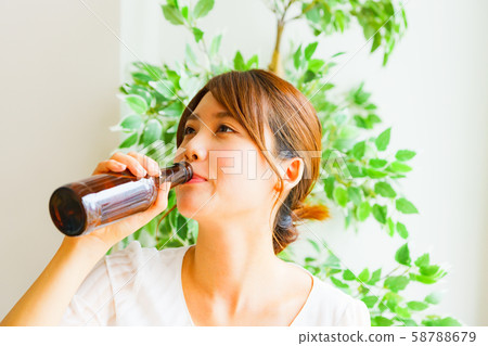 Image of drinking at home, person, adult, female, liquor, drink, relax, lifestyle, home break, change of mood 58788679