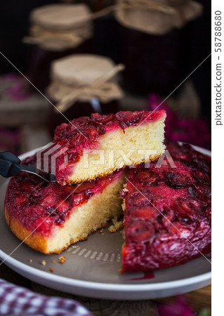 Fresh homemade upside-down plum cake 58788680
