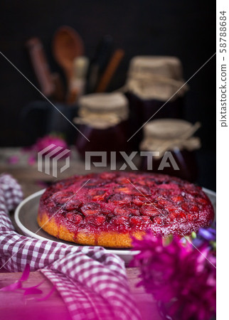 Fresh homemade upside-down plum cake 58788684