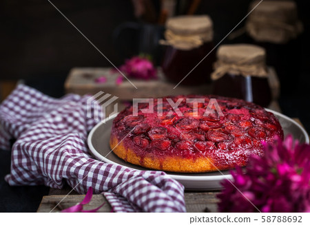 Fresh homemade upside-down plum cake 58788692
