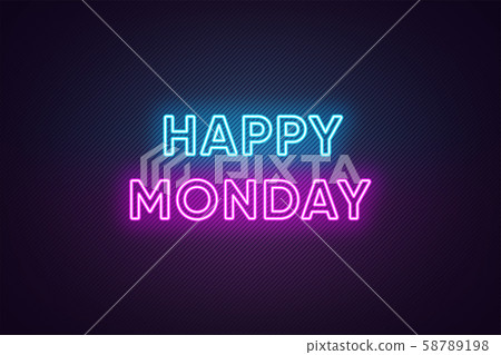 Neon text of Happy Monday. Greeting banner, poster - Stock Illustration ...