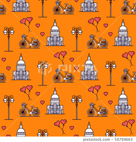 Paris Seamless pattern. Symbols and landmarks. Paris Seamless pattern. Symbols and landmarks. 58789663