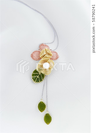 Delicate Floral Chiffon Pendant With Akoya Pearl Delicate Floral Chiffon Pendant With Akoya Pearl 58790241