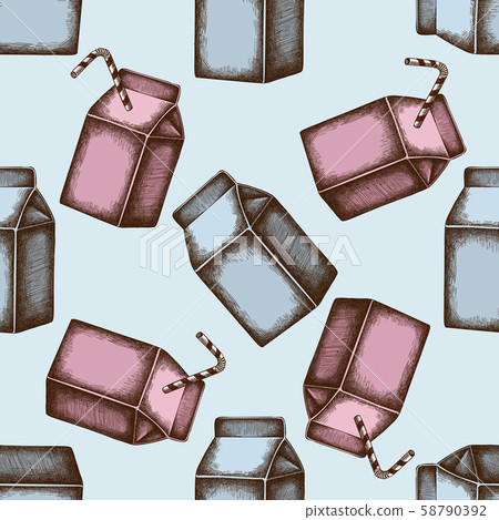 Seamless pattern with hand drawn colored milk boxes Seamless pattern with hand drawn colored milk boxes 58790392