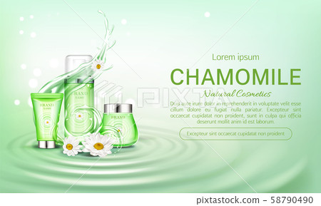 Chamomile eco cosmetics bottles mock up banner 58790490