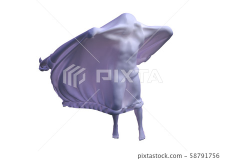 White Ghost boy figure covered with a blanket sheet on White Background. Halloween 3d illustration 58791756